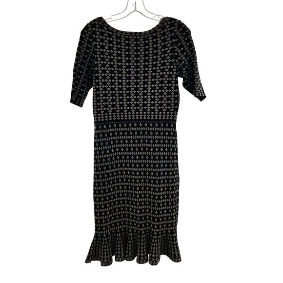 Taylor Women's Short Sleeve Ruffle Hem Sweater Dress Black/Beige Size Small - Picture 7 of 9